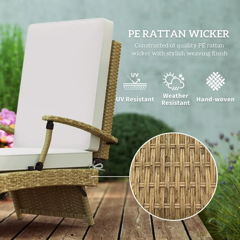 Outdoor Rattan Recliner Chair with Cushions & Footrest, Folding Lounger