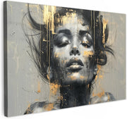 Abstract Woman Canvas Wall Art 60x40cm Gold Glamour Print