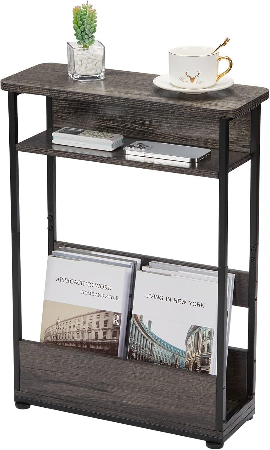 Narrow 3-Tier Side Table with Storage Shelf, Slim End Table for Small Spaces 46x