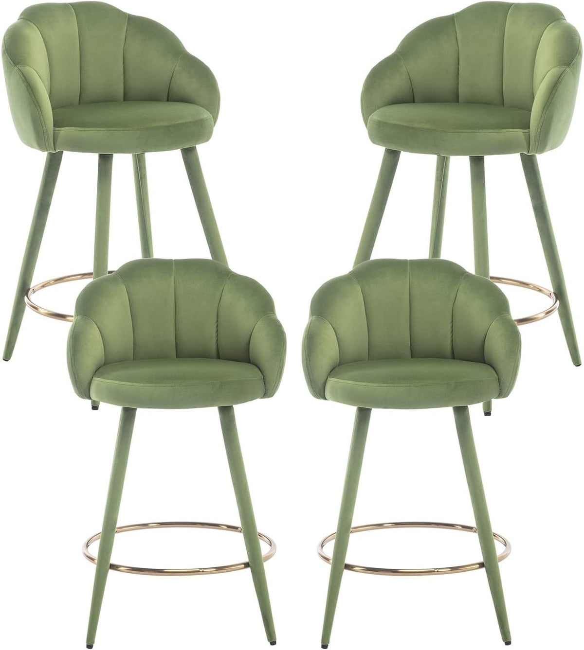 Green Velvet Bar Stools Set of 4 Modern Kitchen Counter Breakfast Chairs