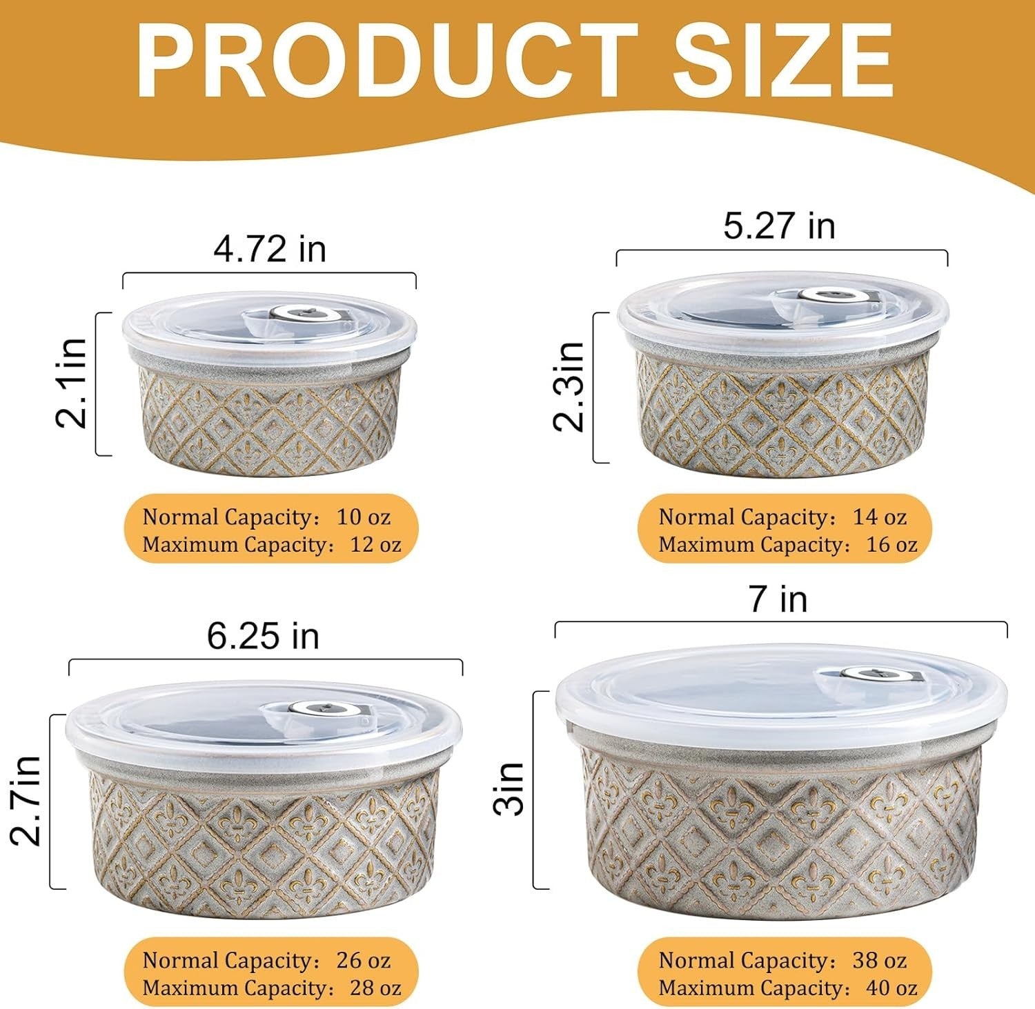 Ceramic Mixing Bowls with Airtight Lids Nesting Salad Storage Set