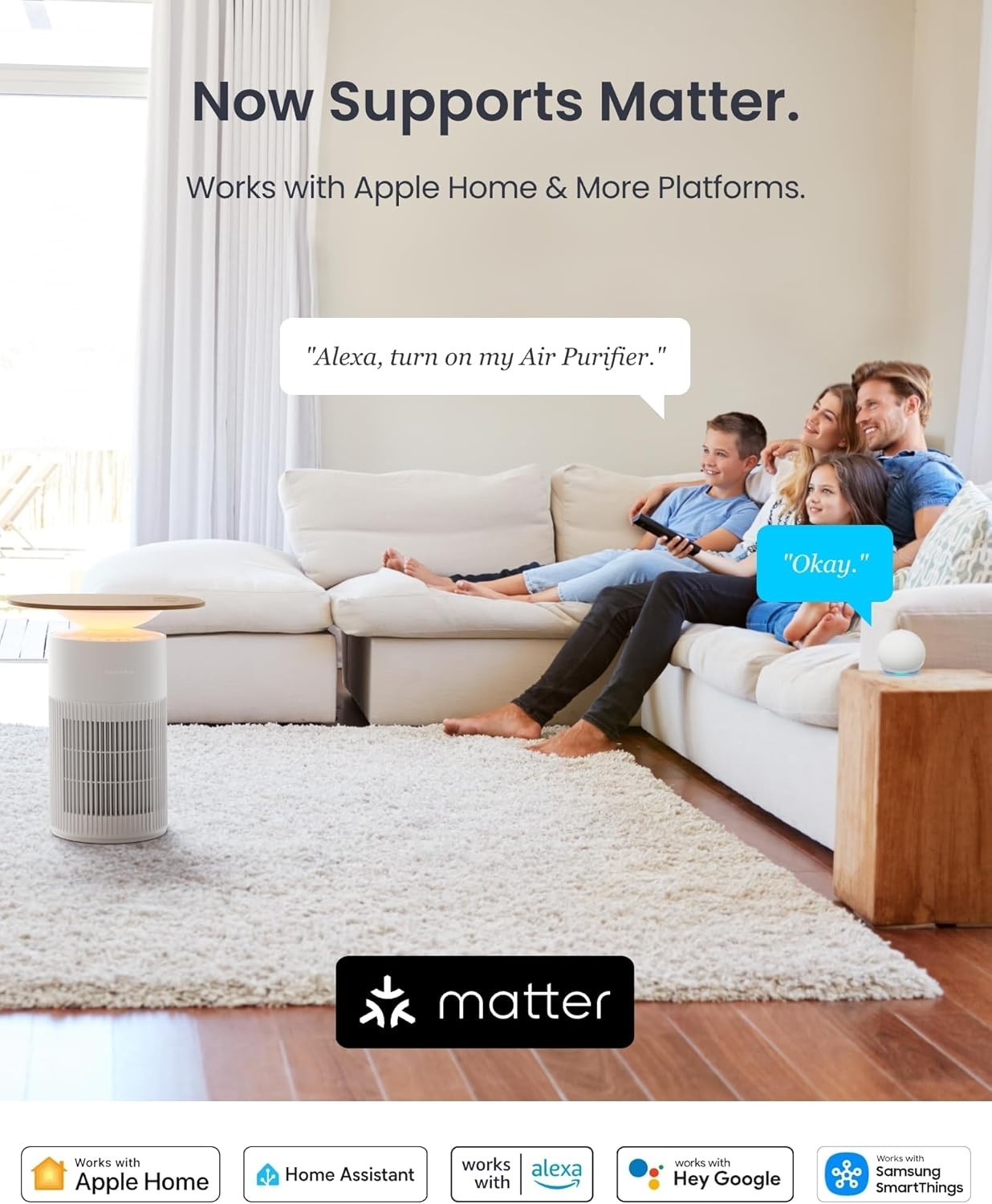Smart Air Purifier CADR 400m³/h Large Room HEPA Pet Odour Alexa App