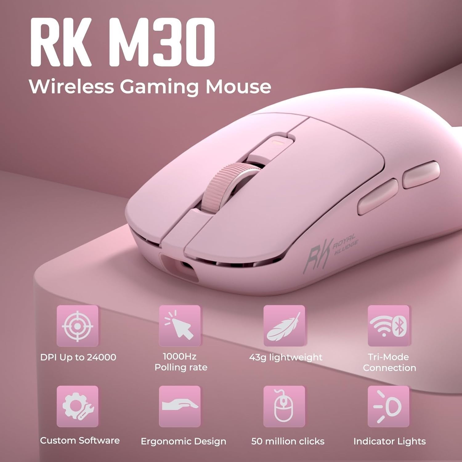 Ultra Lightweight 43g Wireless Gaming Mouse 24000 DPI Tri-Mode RGB