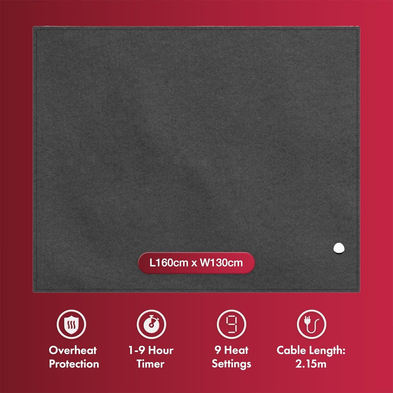 Electric Heated Throw Blanket Grey 160x130cm Soft Fleece 9 Heat Timer