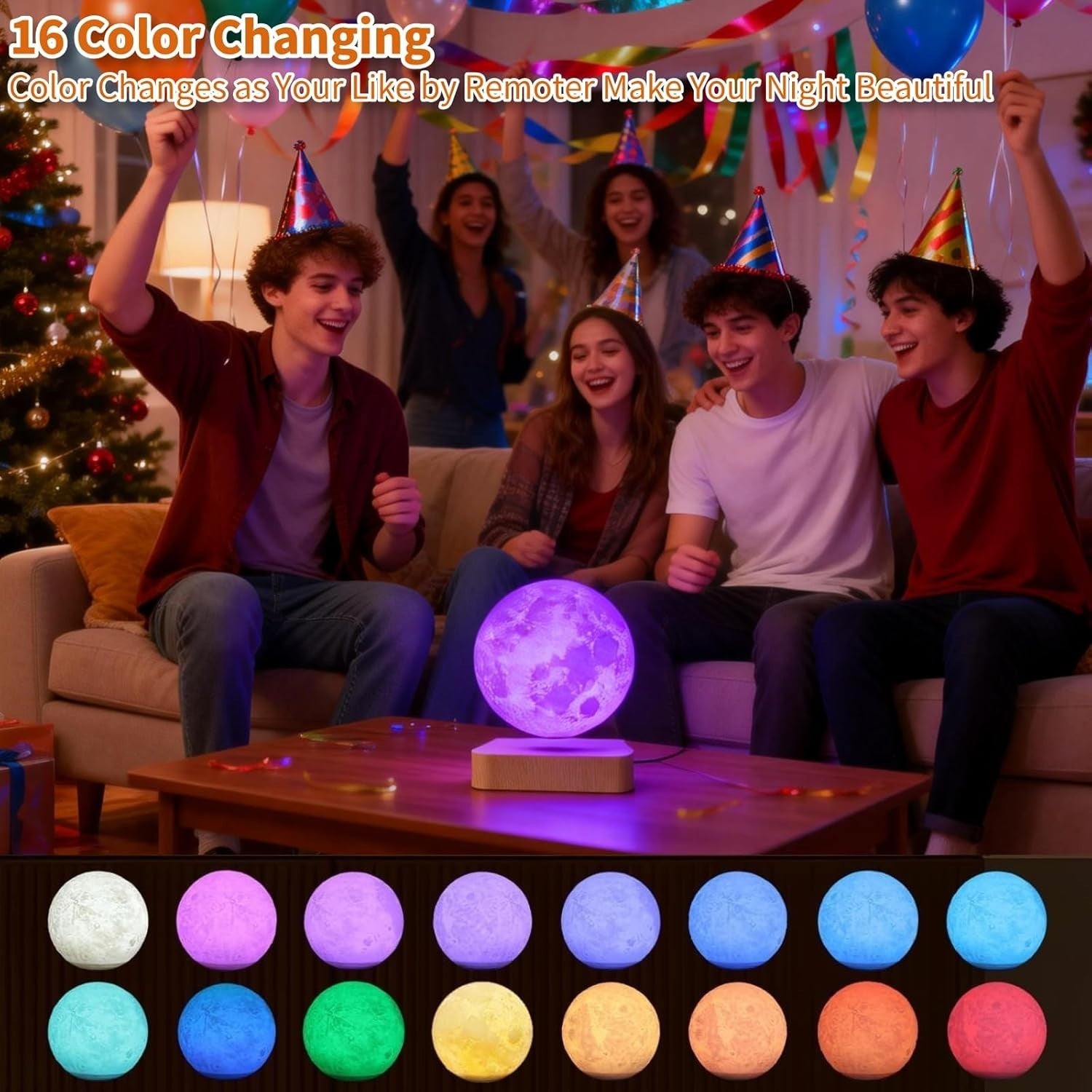 Levitating Moon Lamp 16 Colors, Magnetic Floating 3D LED Night Light Brown