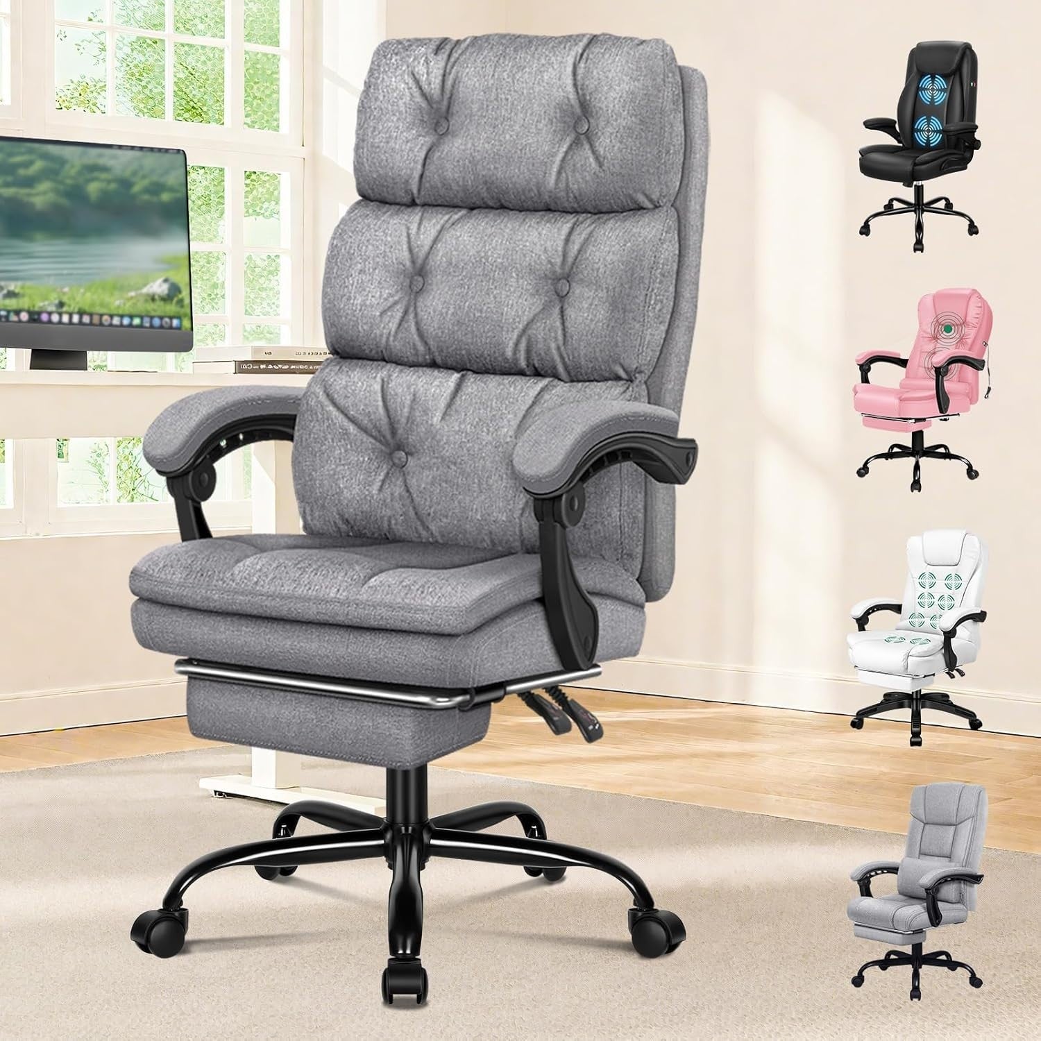 Executive Ergonomic Office Chair Recliner Footrest Swivel 180kg Max Weight Grey