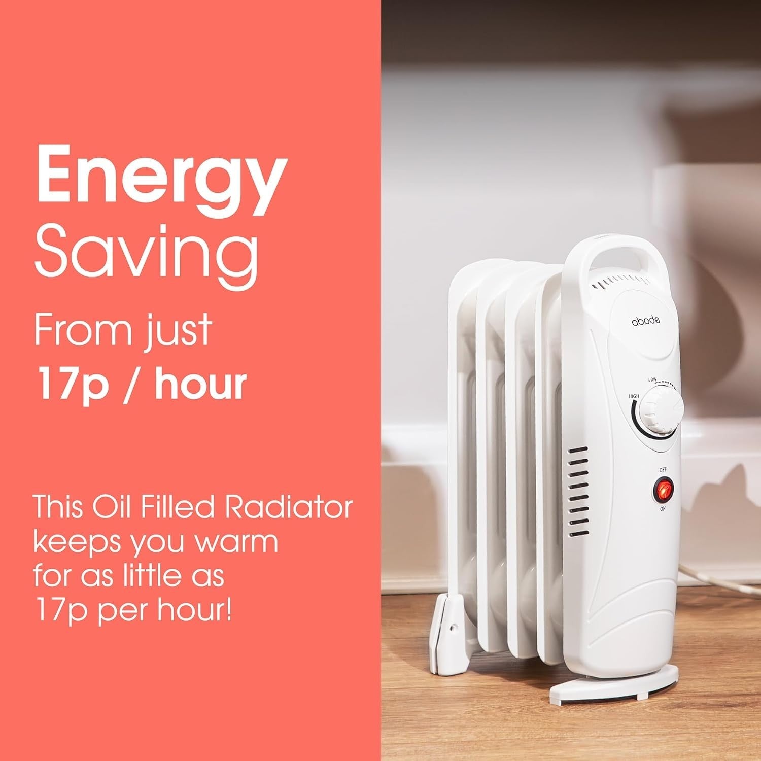 650W Oil Filled Radiator Heater 5 Fin Portable Electric Thermostat