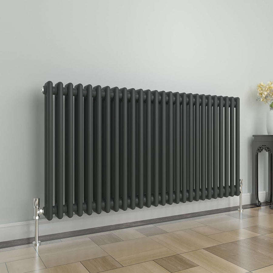 Anthracite 2 Column Horizontal Radiator 600x1190mm Modern Cast Iron