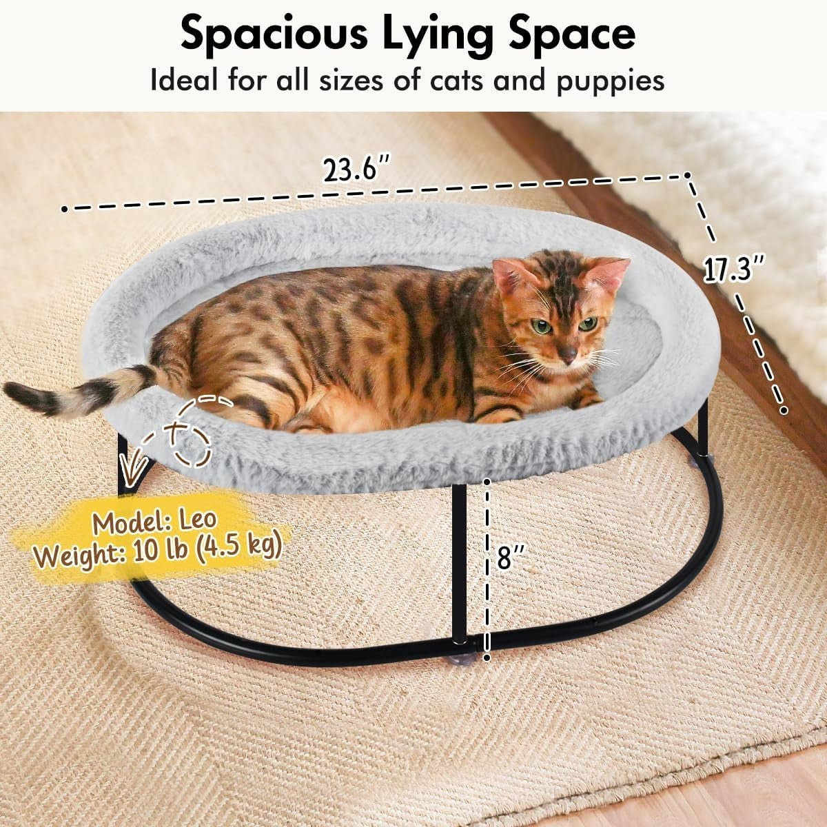 Elevated Cat Hammock Bed Oval Plush Cuddle Pet Bed w Detachable Pad