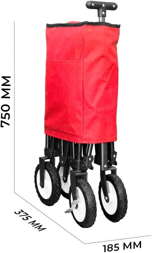 Red 80kg Folding Garden Trolley with Cover Collapsible Camping Beach Cart