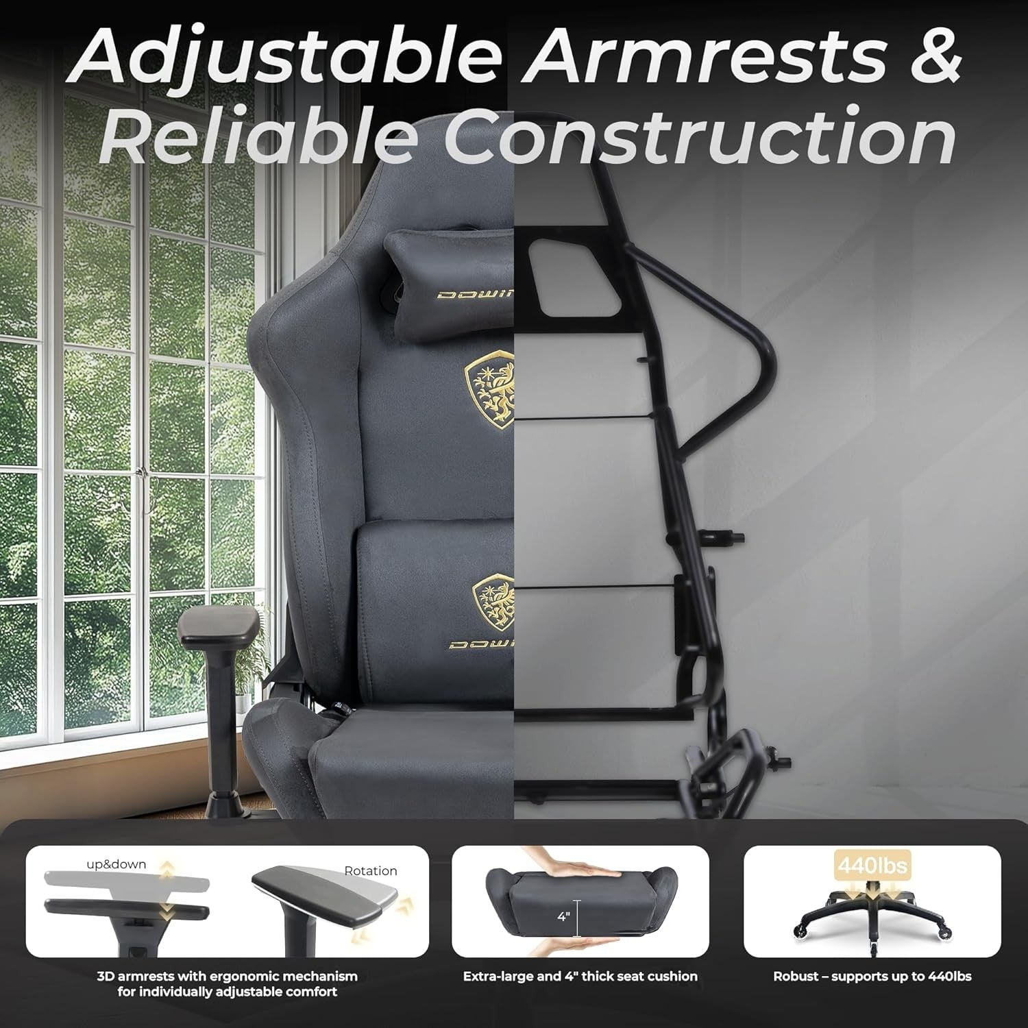 Ergonomic Gaming Chair with Footrest Microfibre Velour Grey