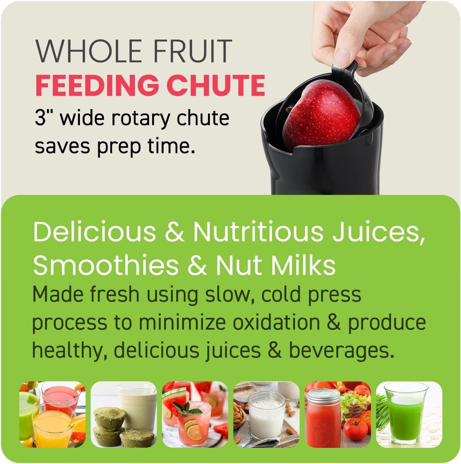 Cold Press Slow Juicer 200W Compact Masticating High Yield BPA Free