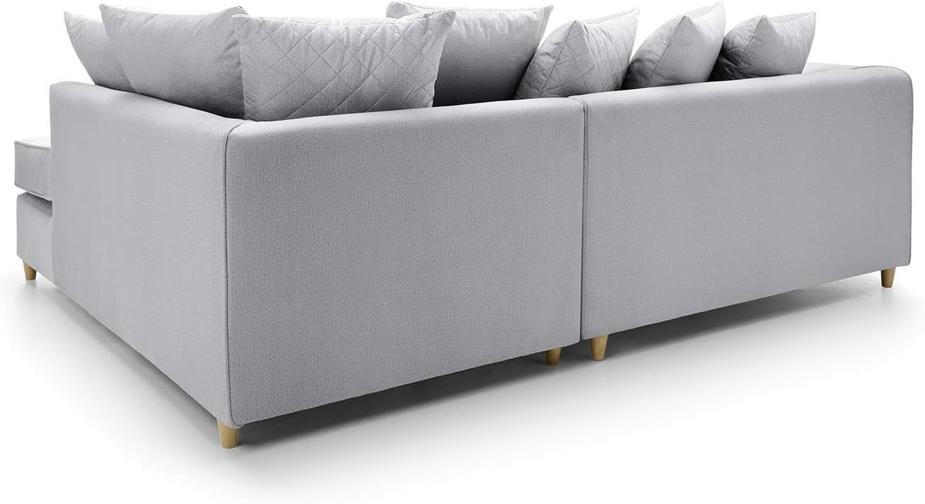 Light Grey L-Shaped Corner Sofa Velvet Fabric Water-Repellent 3 Seater