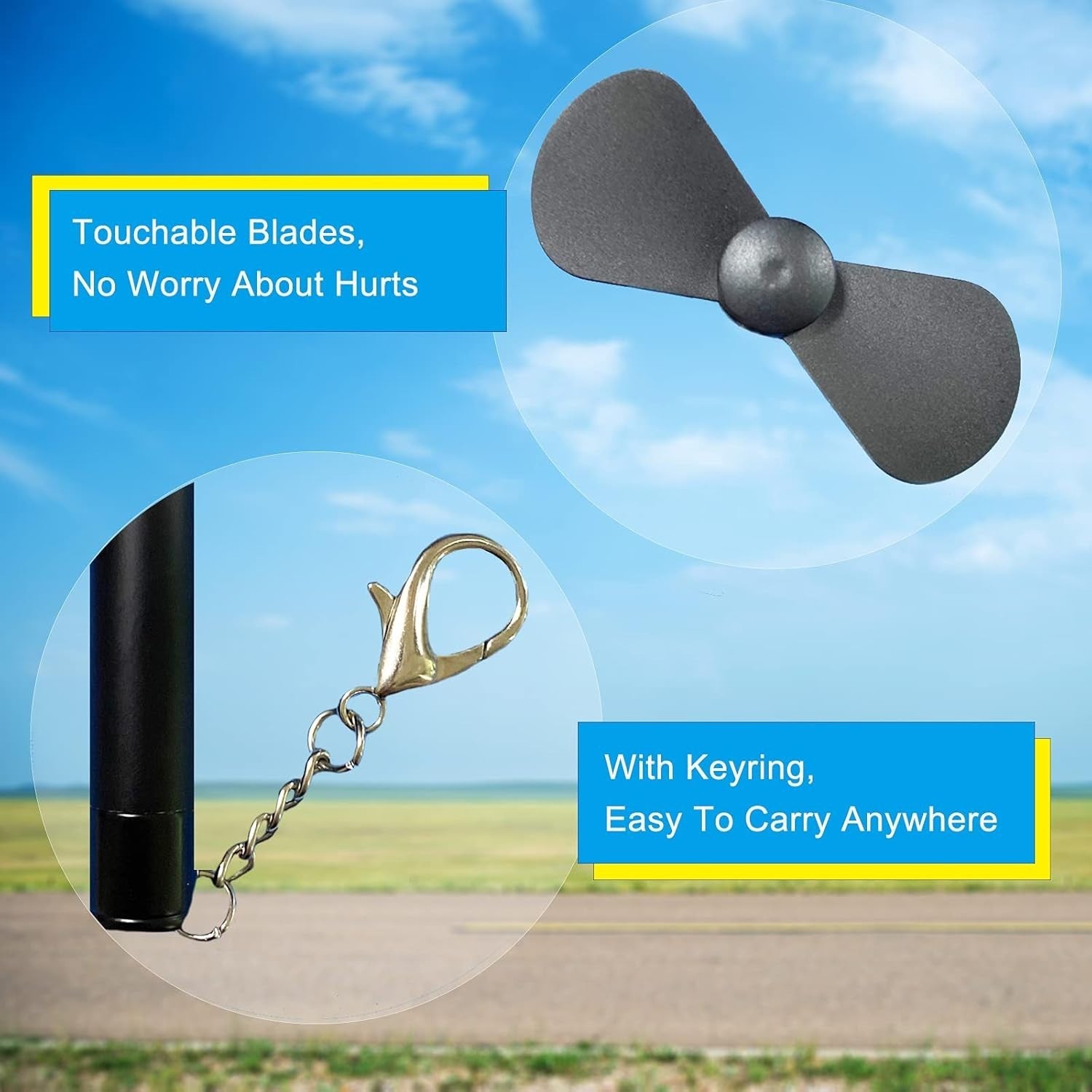 Pocket Size Handheld Fan – Silent Mini Cooling w Replaceable Battery Keyring