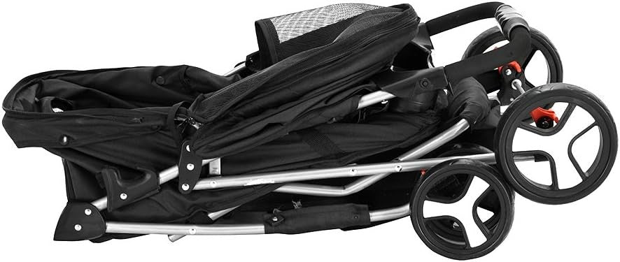 Pet Stroller Pushchair Folding 4 Wheel Dog Cat Pram Travel Carrier Black