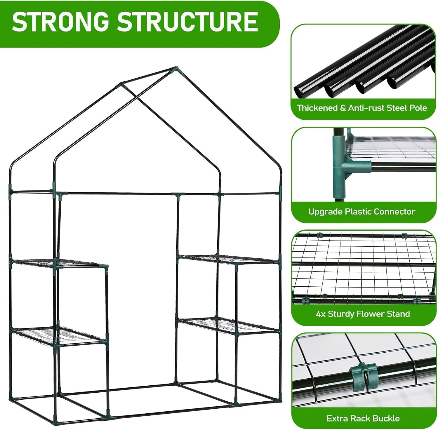 Walk-In Greenhouse with 3 Tiers 4 Shelves PVC Cover for Plants Herbs Veg
