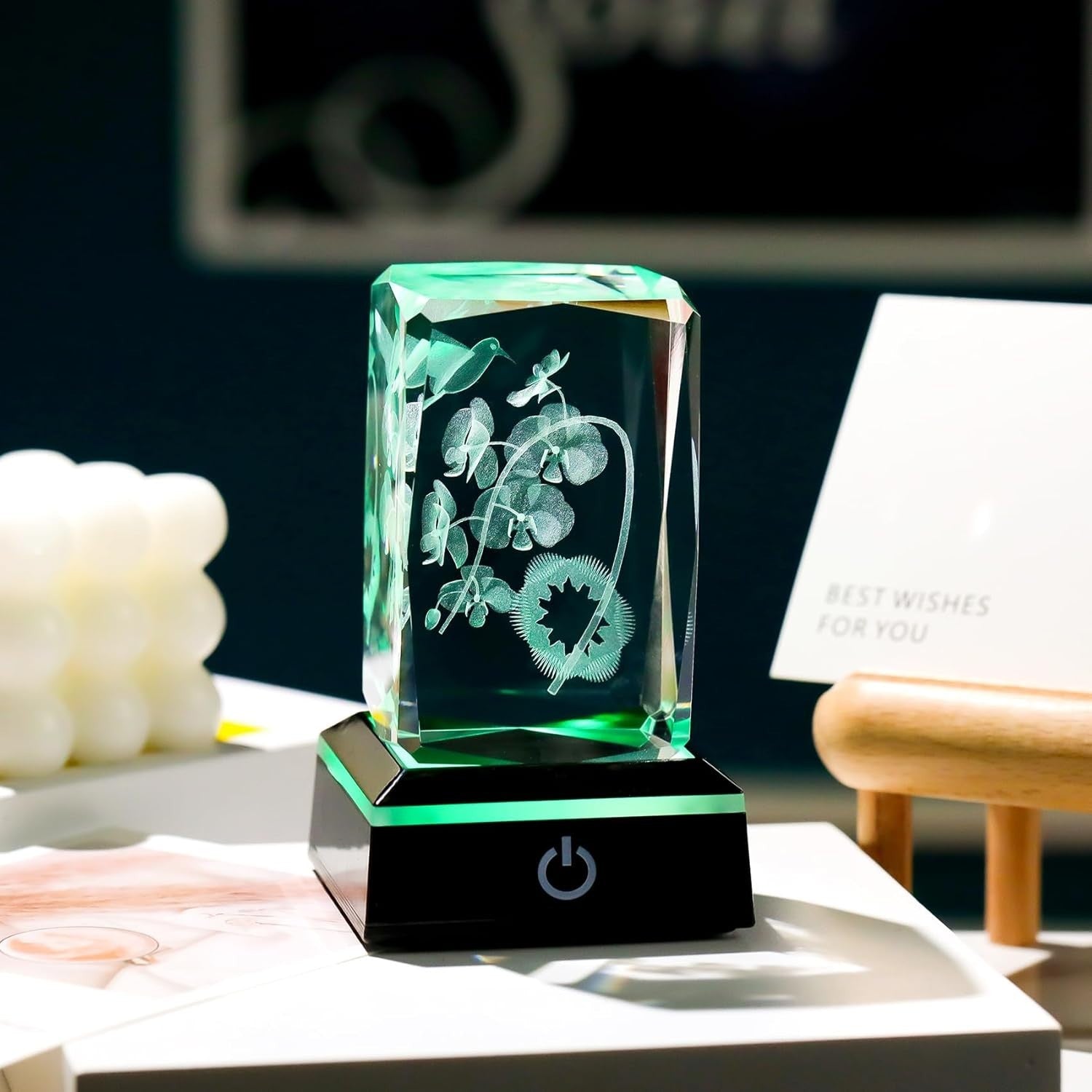 3D Crystal Orchid LED Light Cube Gift for Mum Wife Women Birthday Home Decor