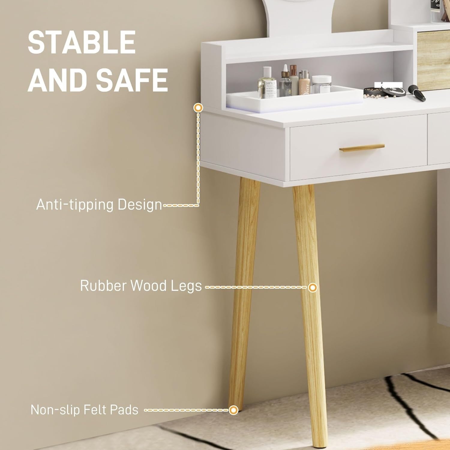 Dressing Table Desk Scandi White with LED Mirror 5 Drawers Storage Makeup Vanity