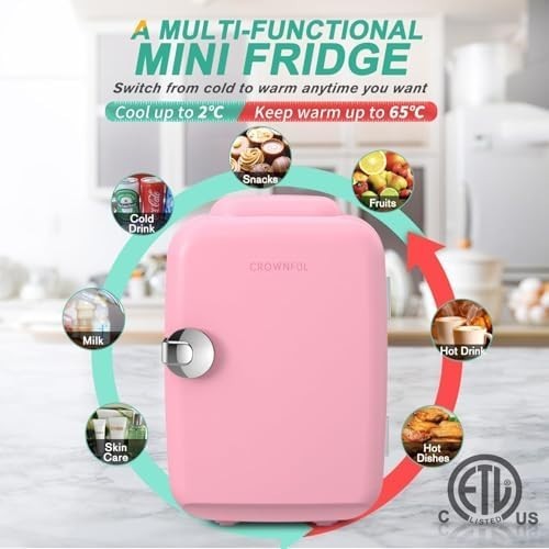 Portable Mini Fridge 4L Cooler & Warmer for Bedroom Office Car Pink