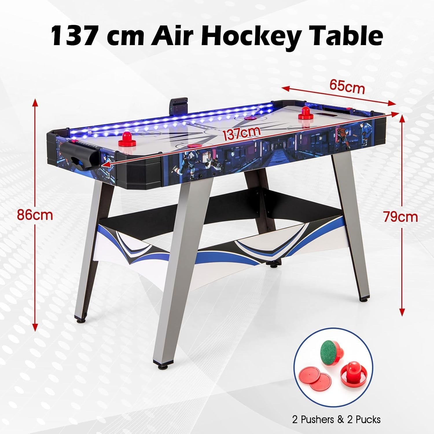 LED Light Up Air Hockey Table 54in 12V Powered Indoor Arcade Game
