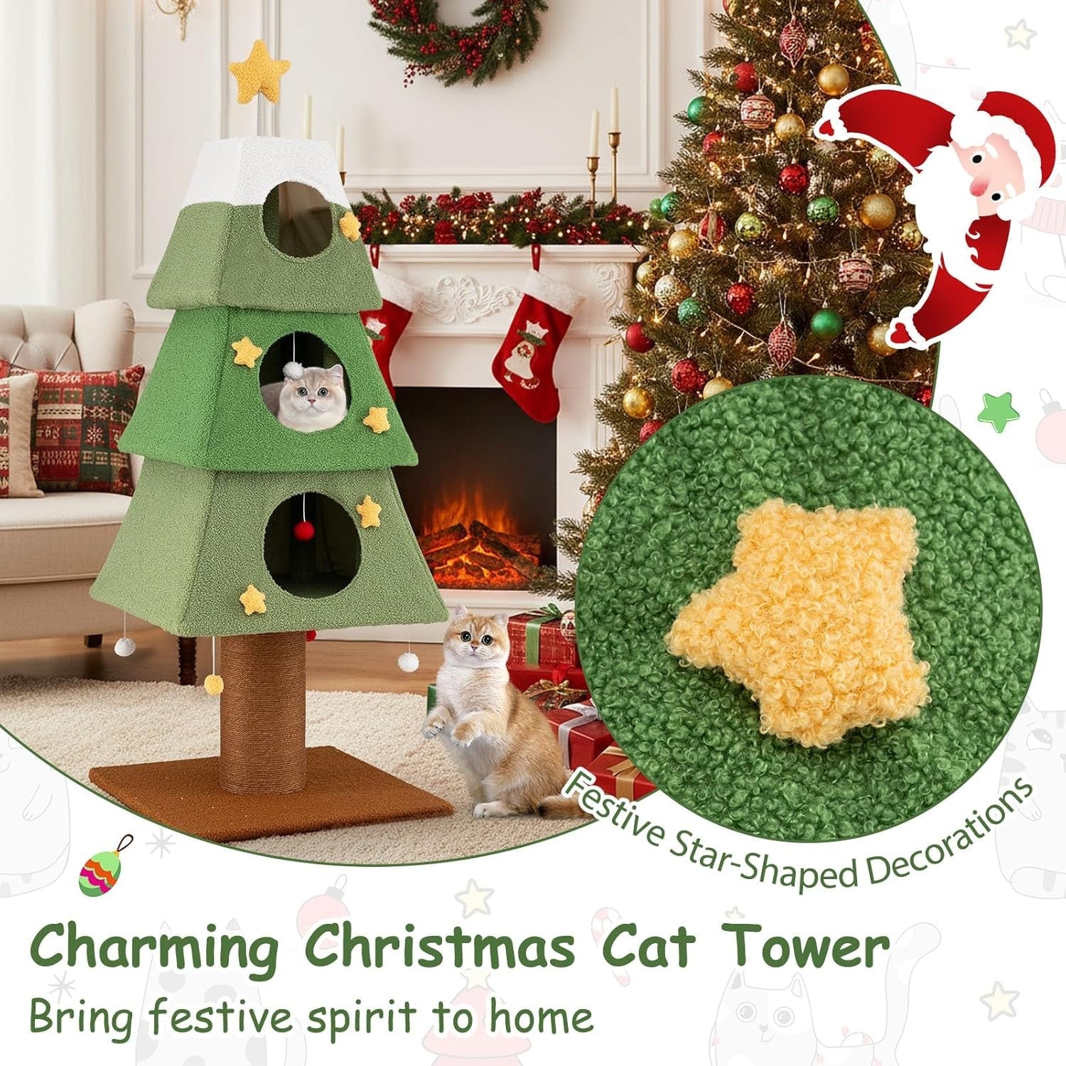 Christmas Cat Tree Tower 160cm Green Festive Multi-Level Condo Scratcher