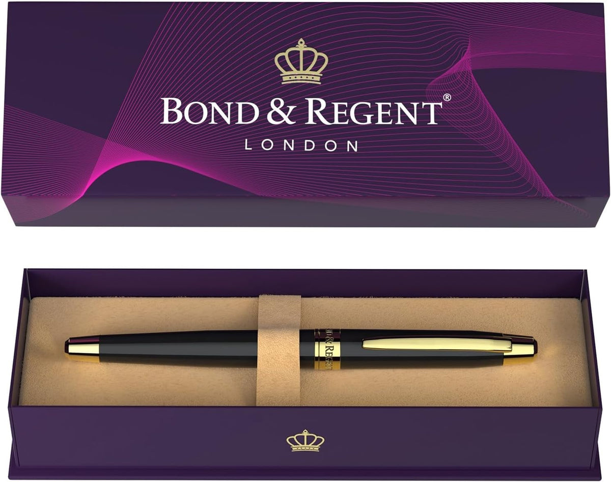 Luxury Rollerball Pen Royal Blue 24K Gold Trim Medium Black Ink