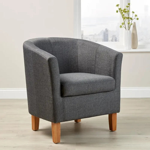 Dark Grey Fabric Tub Chair Padded Armchair w/ Wooden Legs Lounge Office