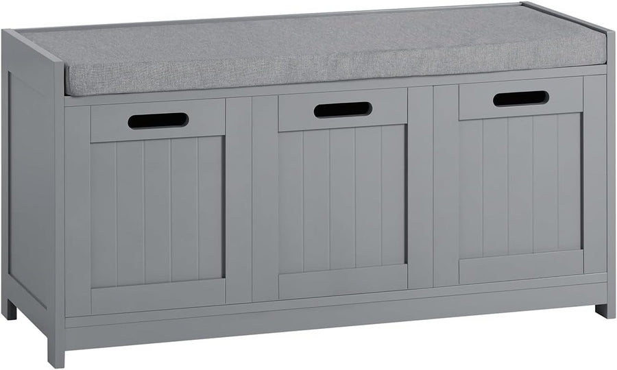 Modern Grey Hallway Shoe Storage Bench with Cushion & Drawer, 90x35x45cm