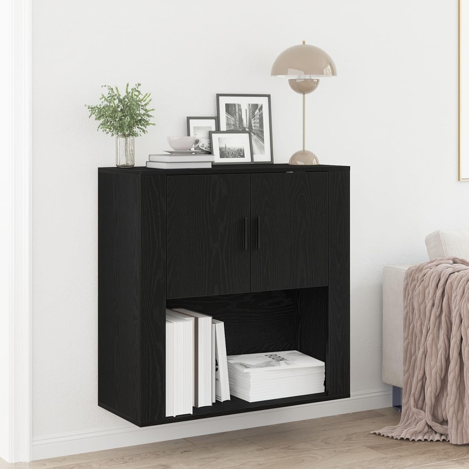 Wall-Mounted Black Oak Entryway Cabinet with Storage & Dust-Resistant Matte Fini