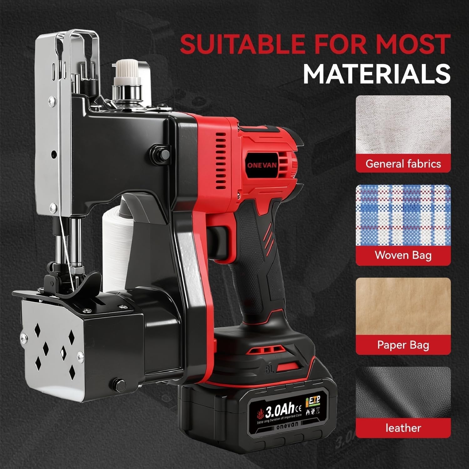 Portable Bag Closer Sewing Machine Cordless Sack Stitcher 0.2–6mm