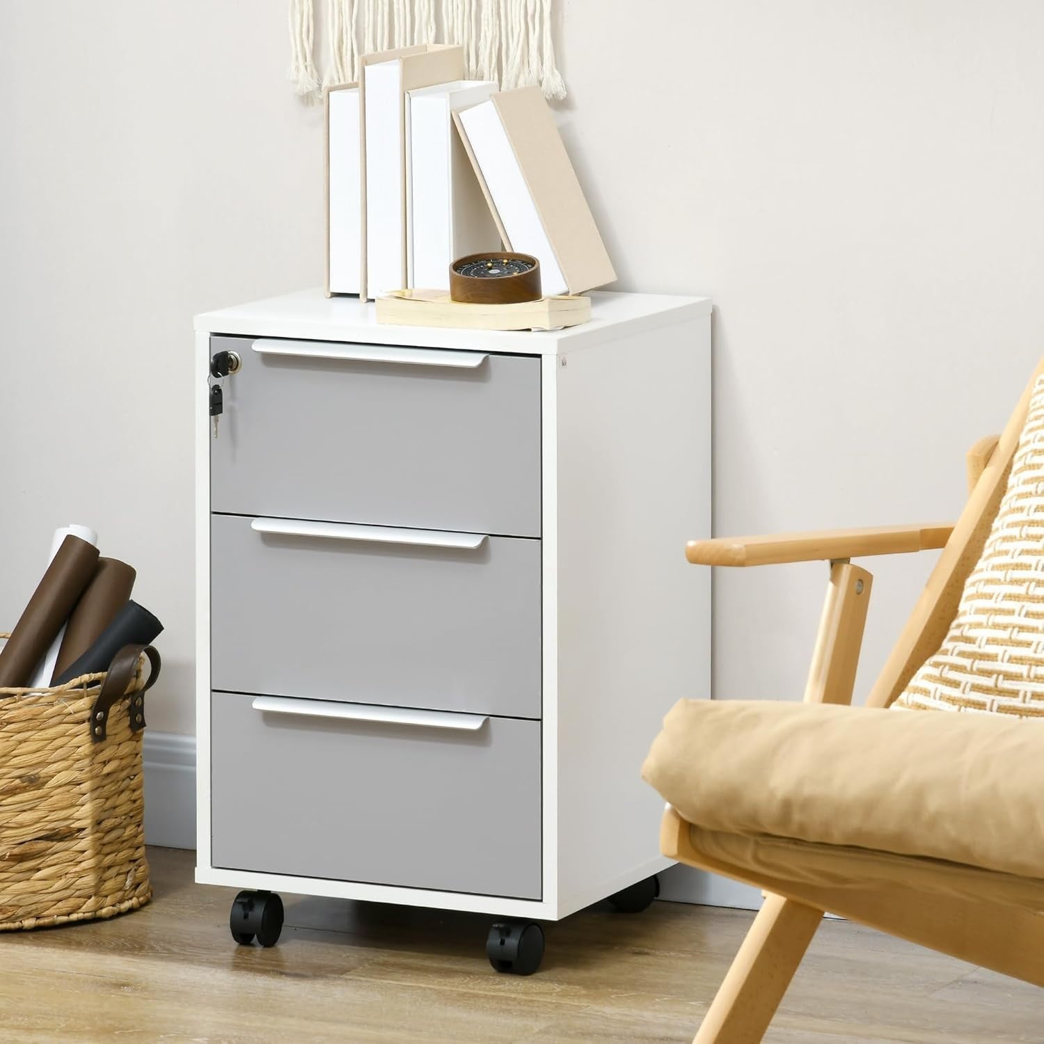 Locking 3 Drawer Rolling File Cabinet Under Desk Office Storage Unit