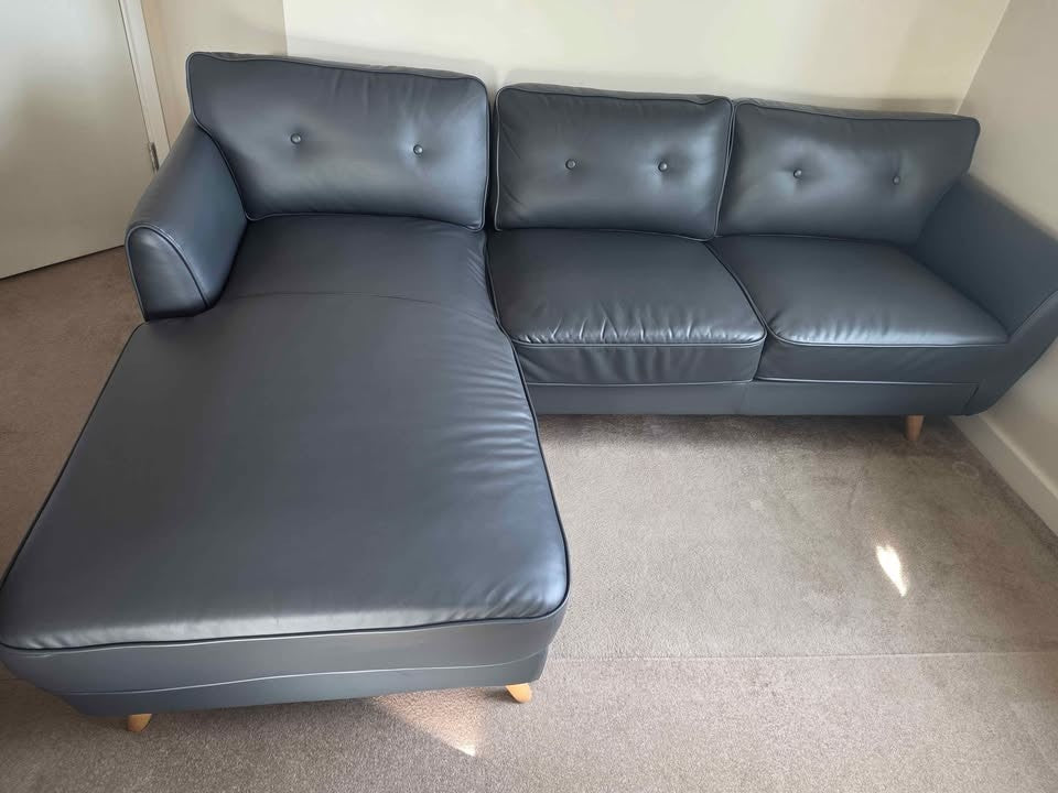 Dark Grey Luxe L-Shape Leather Corner Sofa (PTP)