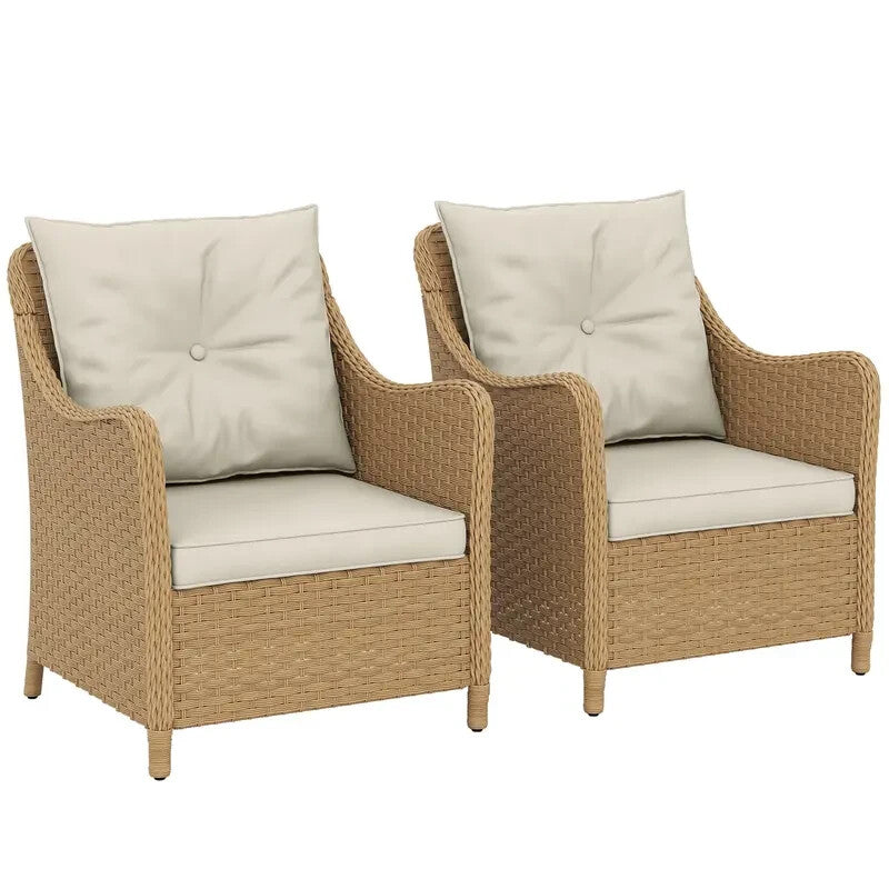 2x Rattan Garden Chairs Outdoor Patio Armchairs with Cushions Set