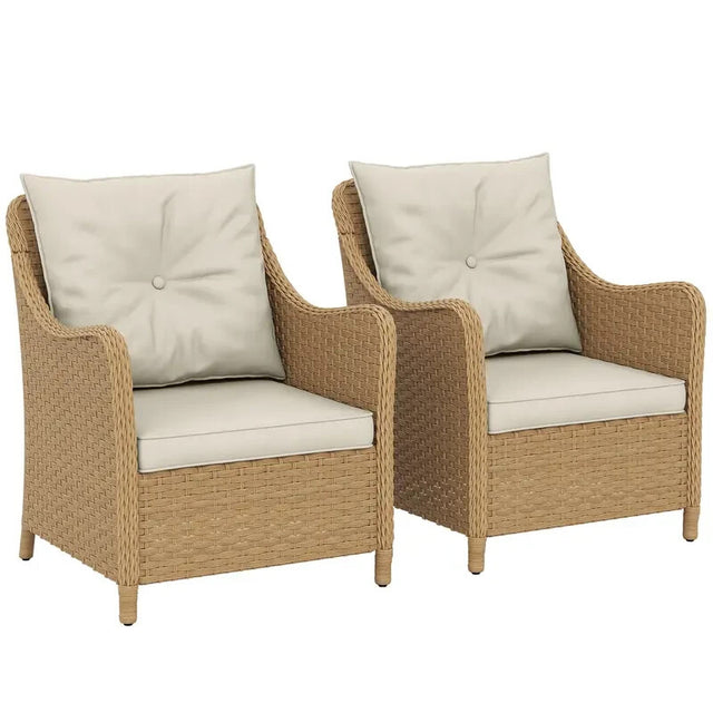 2x Rattan Garden Chairs Outdoor Patio Armchairs with Cushions Set