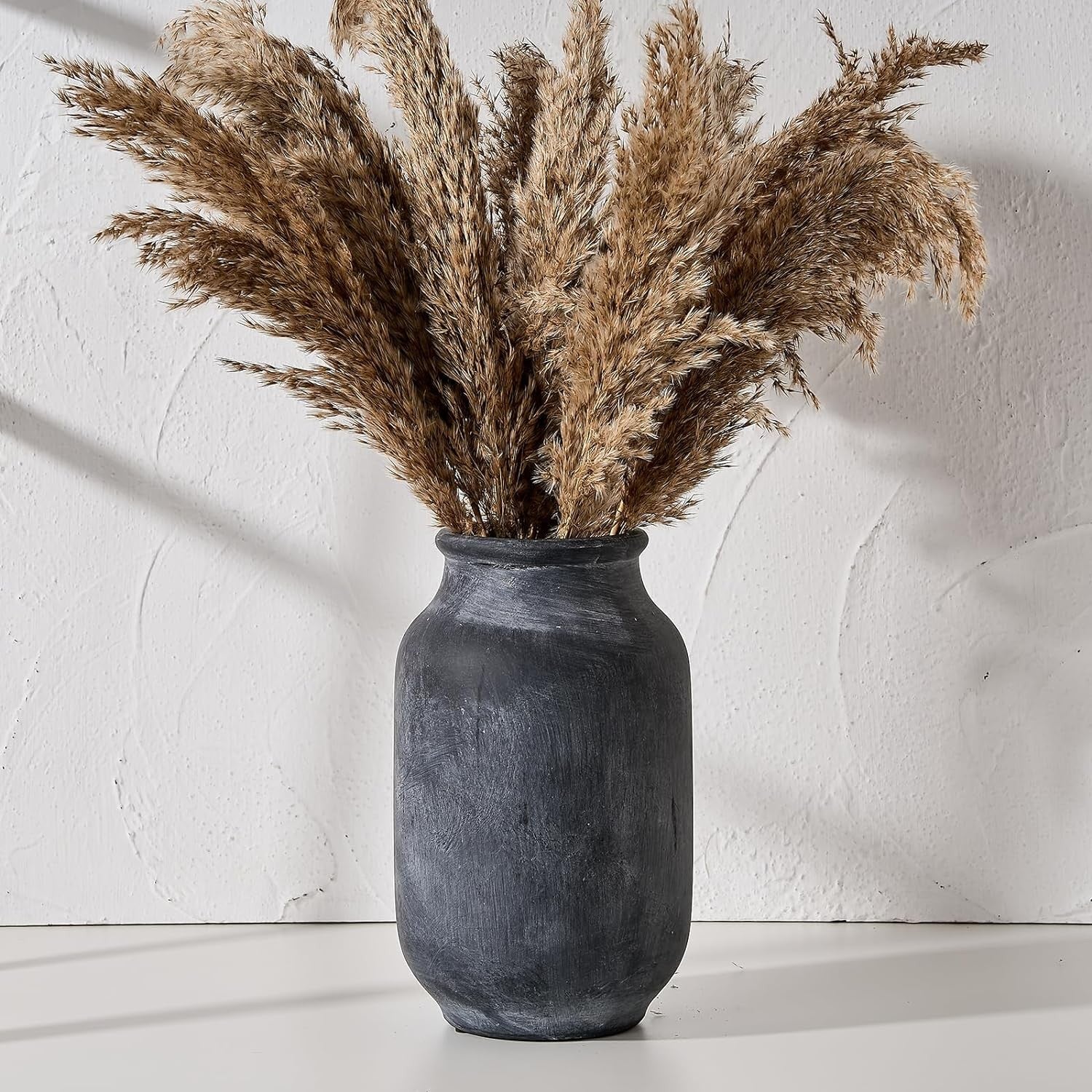 Large Pampas Grass Vase 9.5in Black Ceramic Rustic Farmhouse Home Décor