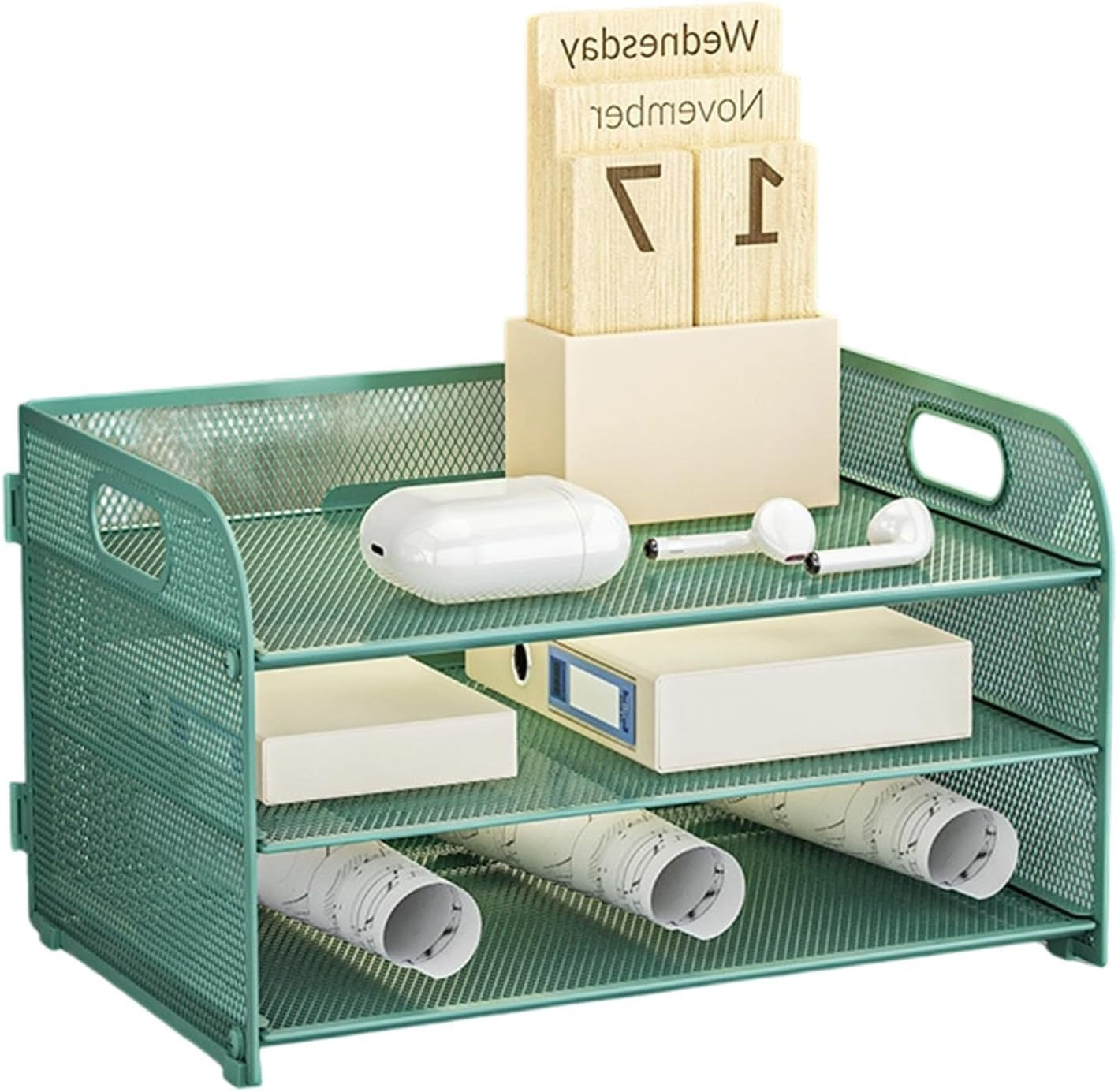 3-Tier Desk Organizer Letter Tray Paper File Storage Rack with Handle