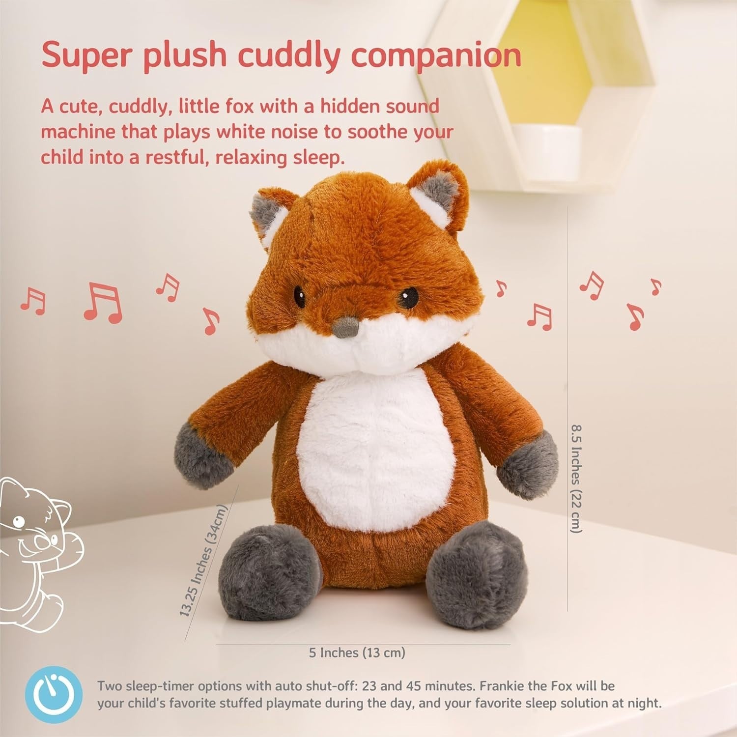 Frankie Fox Plush White Noise Machine Baby Sleep Aid Soft Comfort