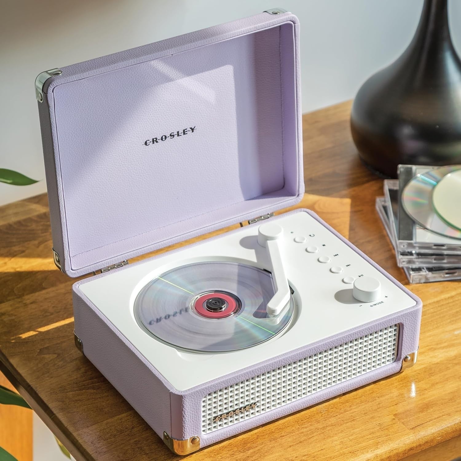 Vintage Suitcase CD Player Bluetooth FM Radio Rechargeable Speakers Purple