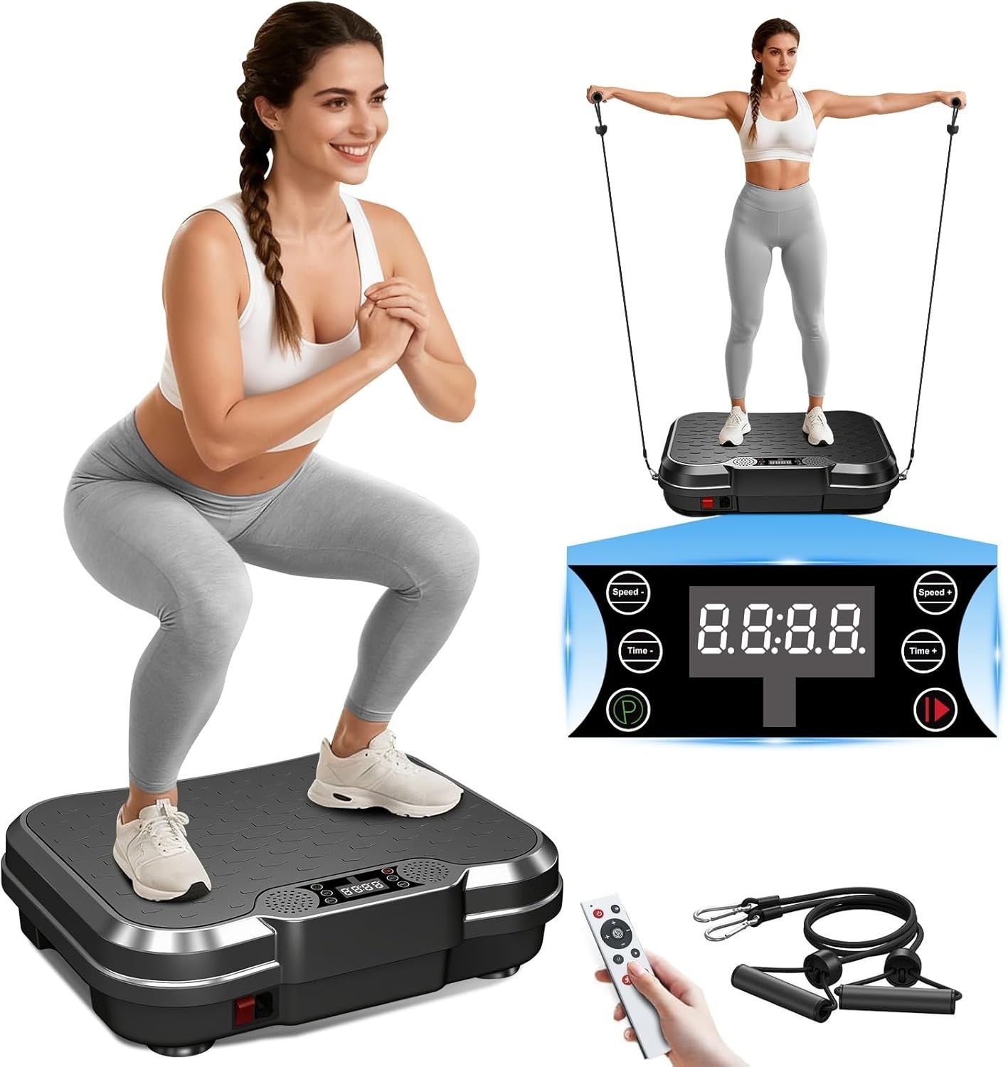 Black Vibration Plate Exercise Machine 400lb Lymphatic Drainage 250 Speeds