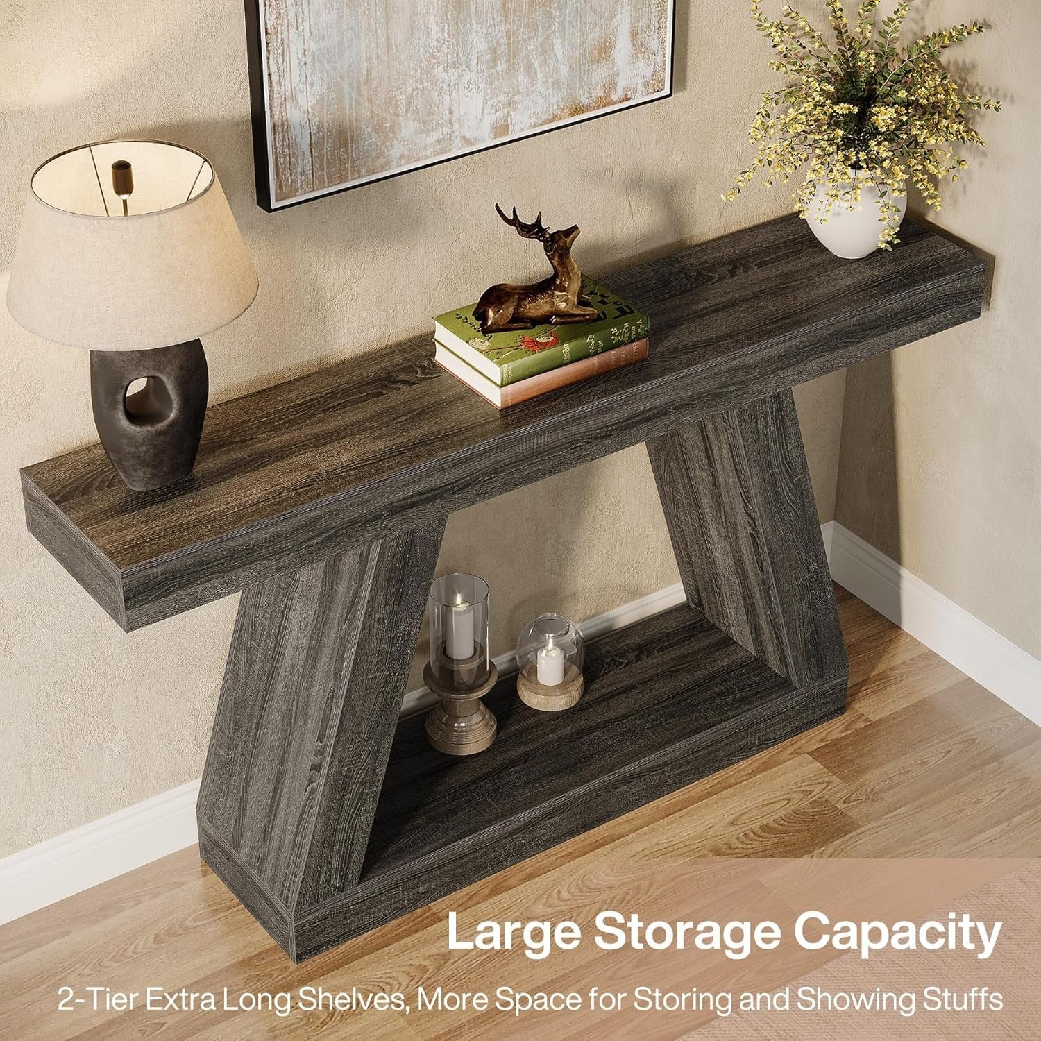 Rustic Grey Console Table 140x30x80cm Storage Space Hallway Entryway