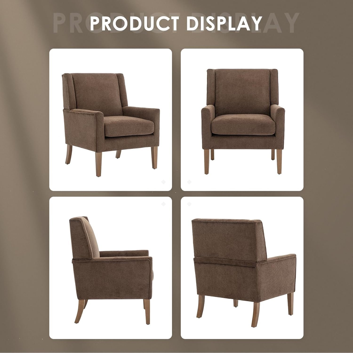 Brown Wingback Accent Armchairs Set of 2 Upholstered Wood Legs