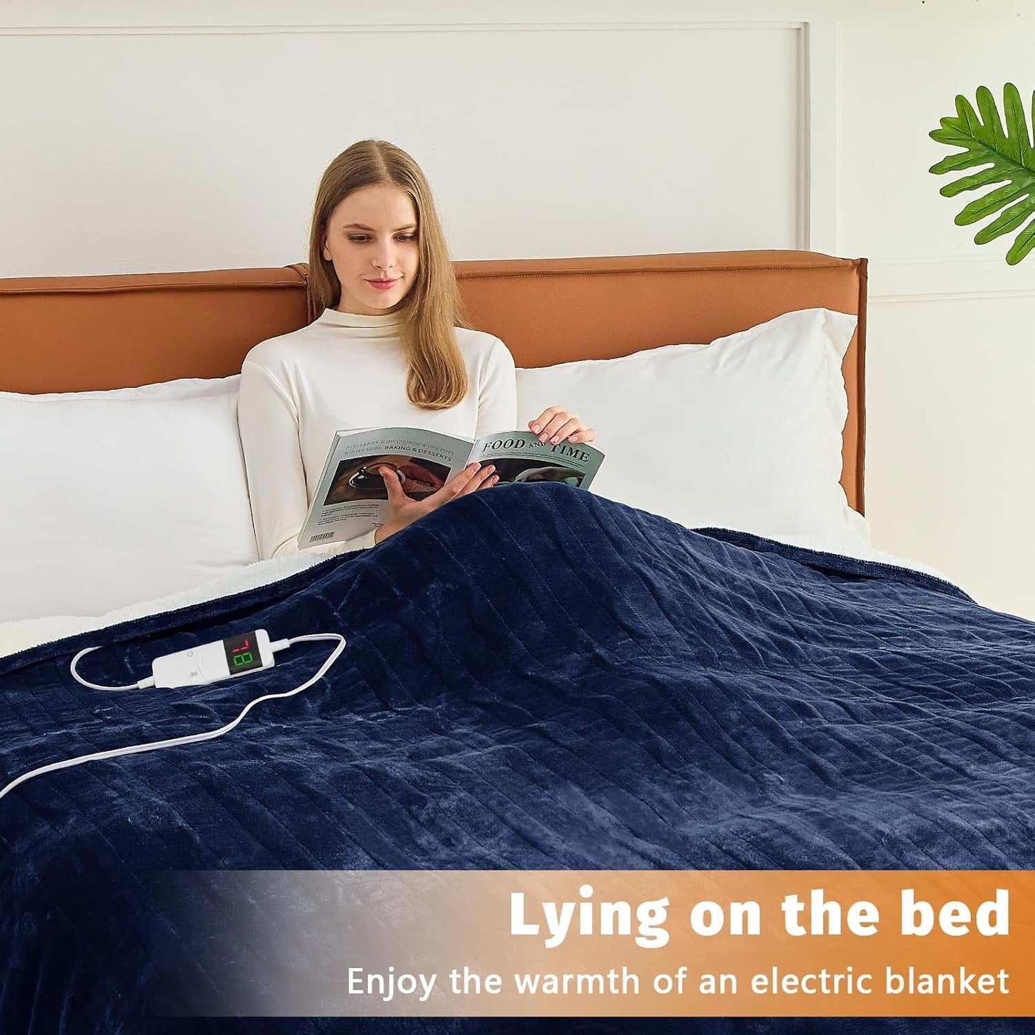 Electric Heated Throw Blanket Blue Soft Fleece 10 Heat Levels 130x160cm
