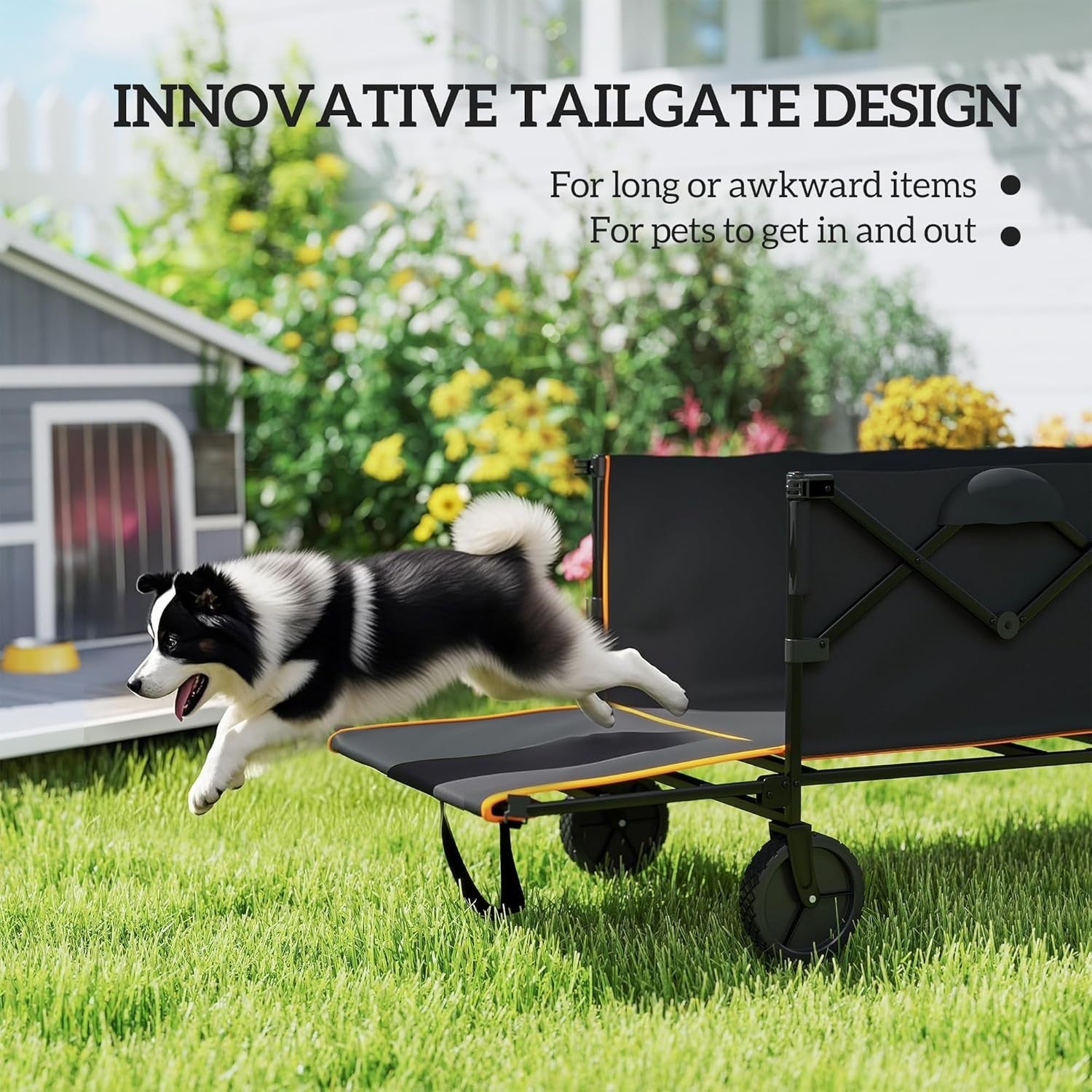 160L Folding Festival Trolley 100kg Heavy Duty Wagon w/ Tailgate & Bag