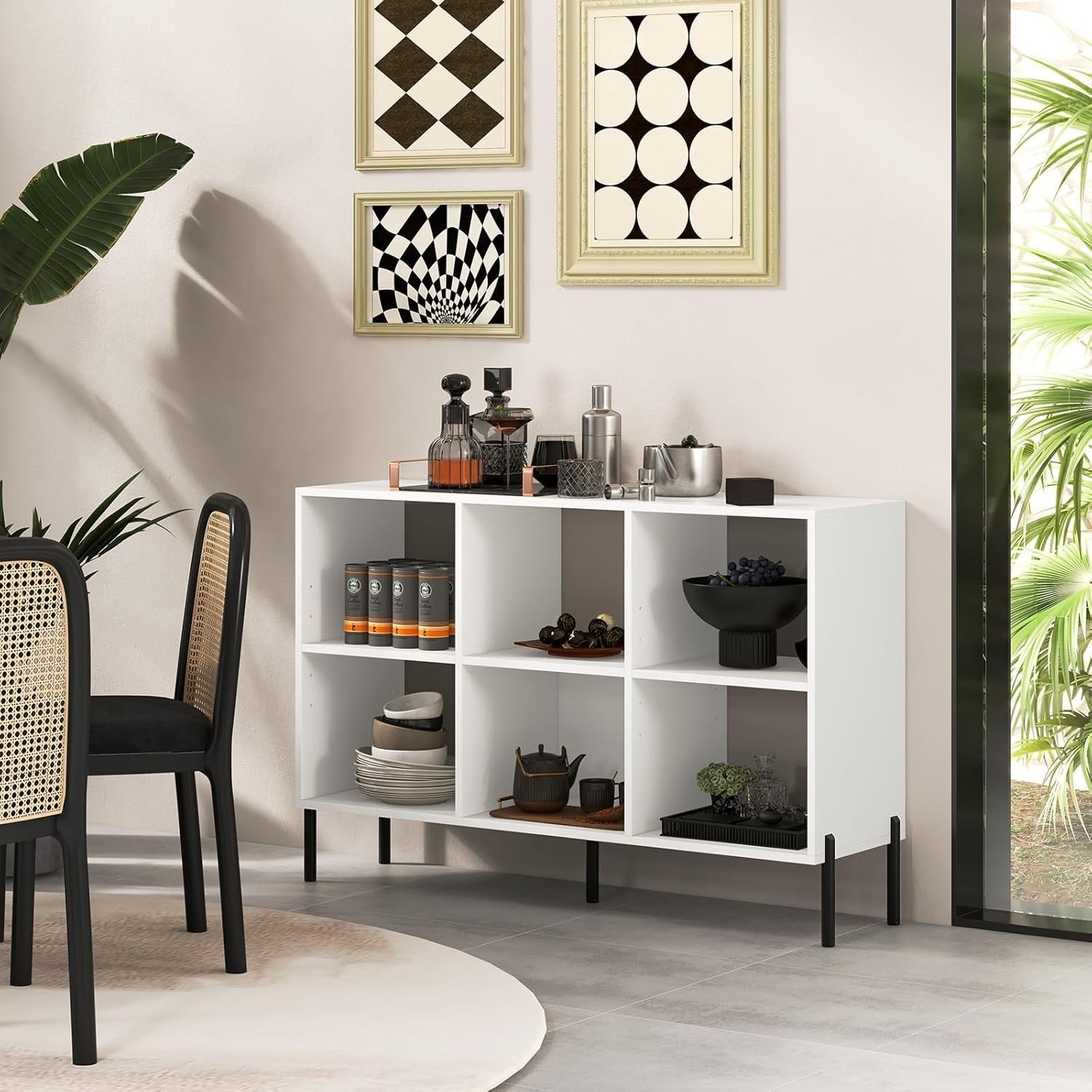 White 6-Cube Adjustable Storage Bookcase with Metal Legs 120x35x78cm