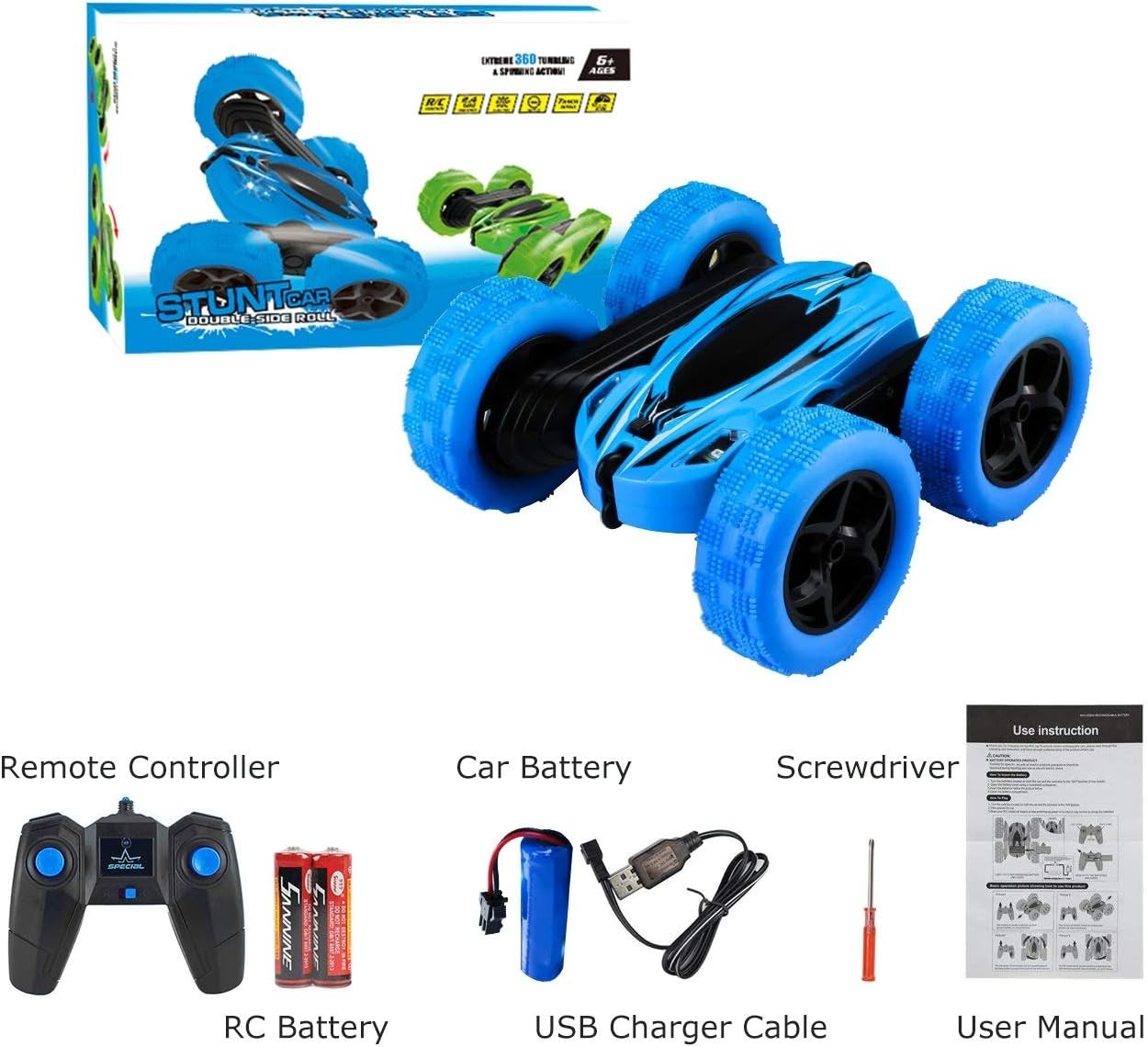 RC Stunt Car for Kids 3+, 360° Flips & Double-Sided Driving, 15km/h