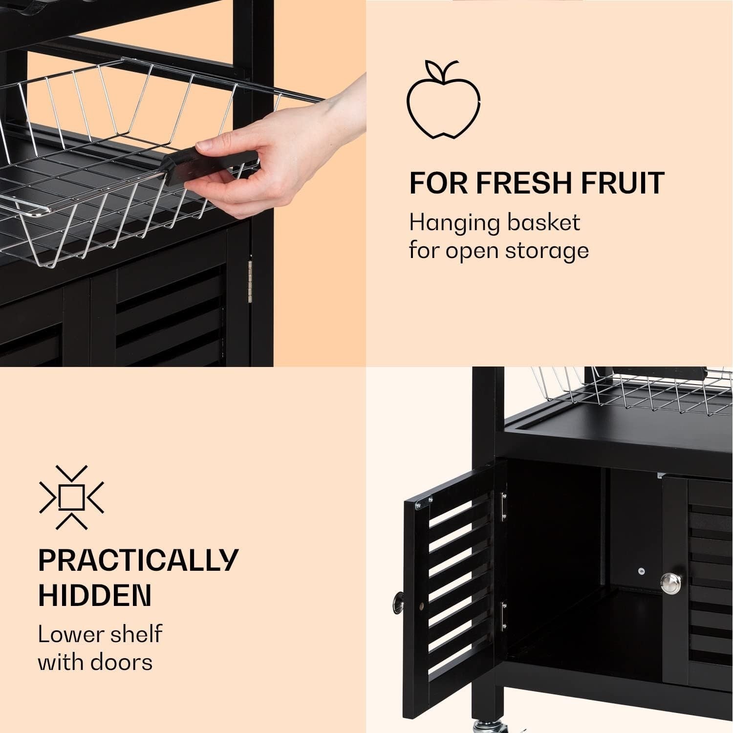 Black Slim Kitchen Trolley 5 Tier Rolling Cart