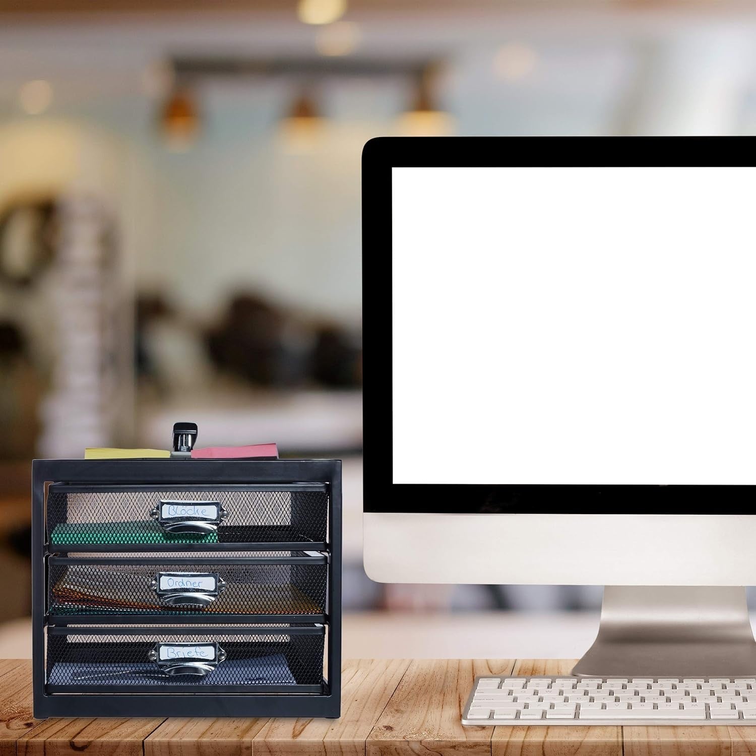Desk Organiser with 3 Drawers, A4 File Storage & Paper Sorter, Black Office Stor