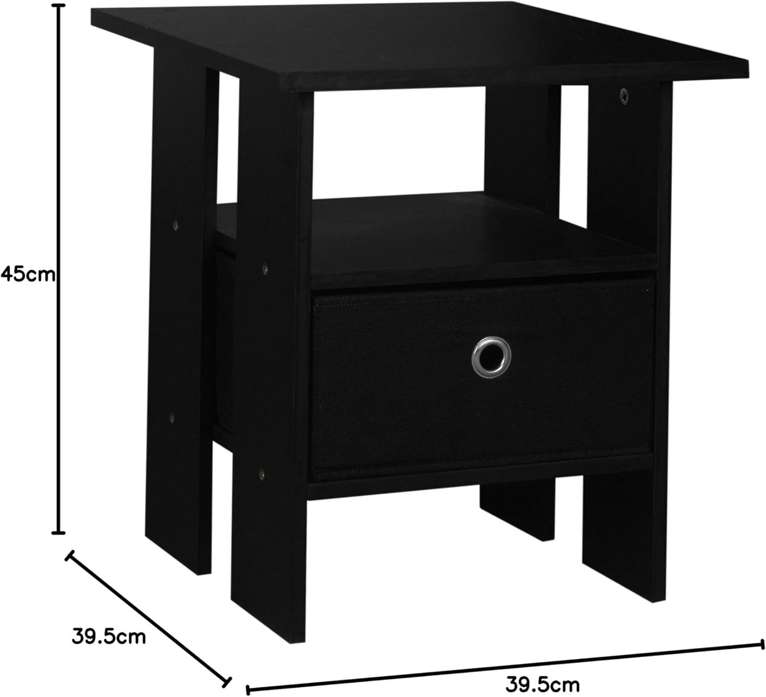 Black 3-Tier Side Table 39.5x39.5x45 cm | Modern End Table w/ Colour Drawer