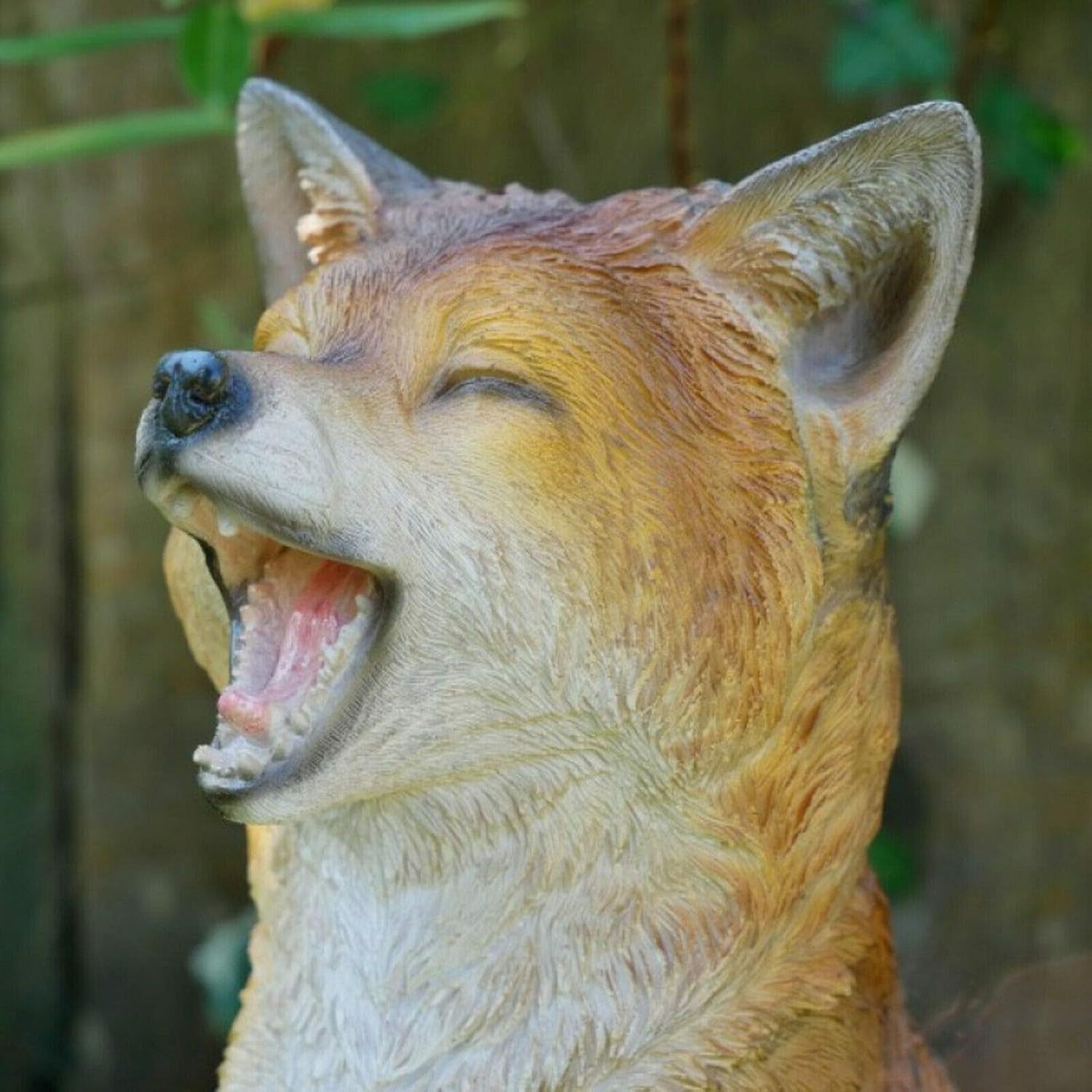 Large Resin Howling Fox Garden Ornament 33cm Outdoor Lawn Sculpture Statue Decor