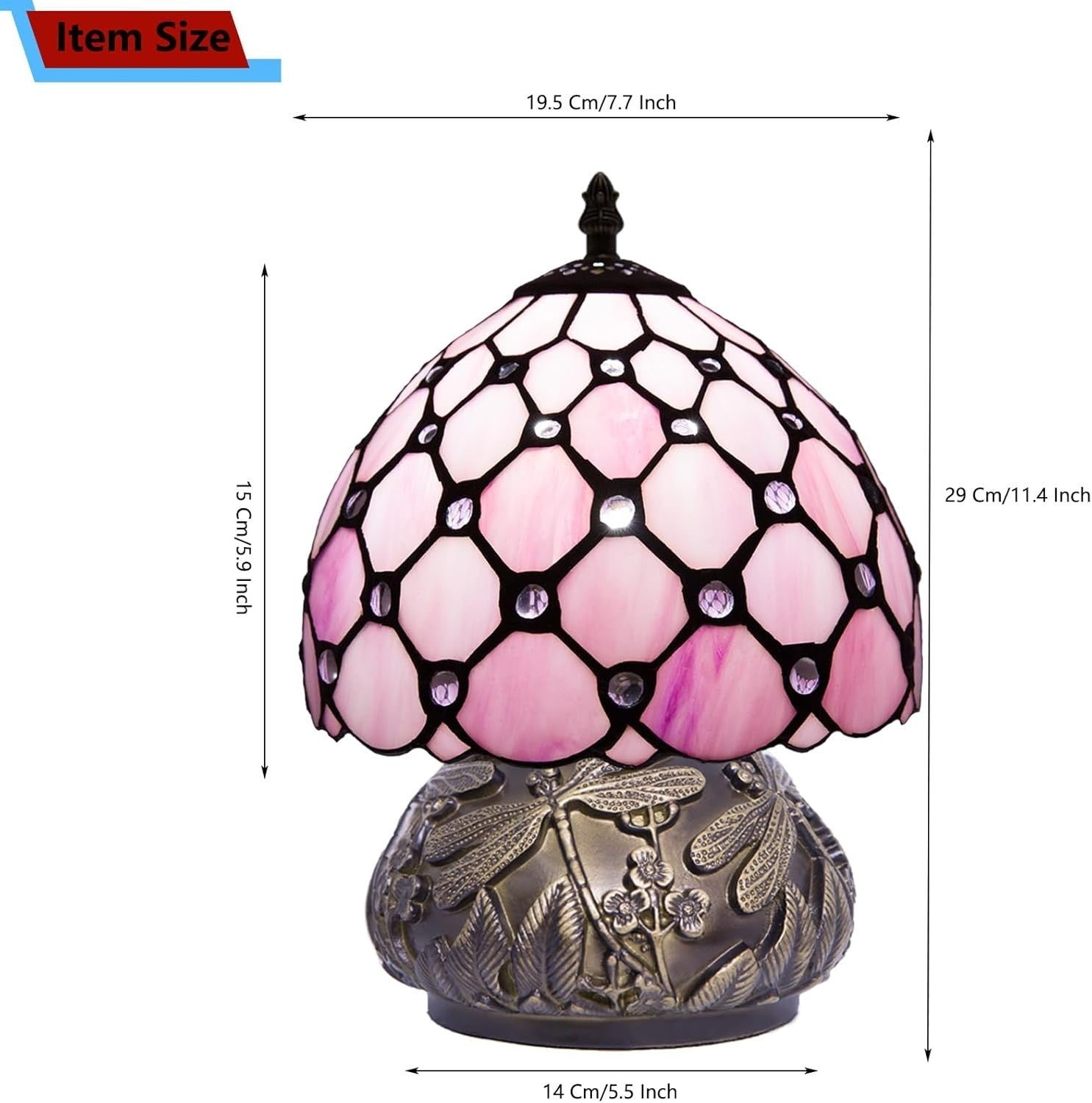 Stained Glass Desk Lamp 8x8x11in Pink Pearl 3 Color Temps Bedroom Light